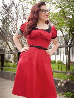 Dorothy Dress in Red with Black Trim Pinup Couture Retro Swing XL LIKE NEW
